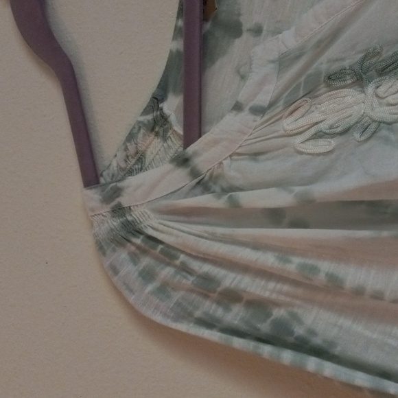 Vintage America green/white  tie dye blouse, size XXL,  Vneck,embroider detail - Picture 3 of 7